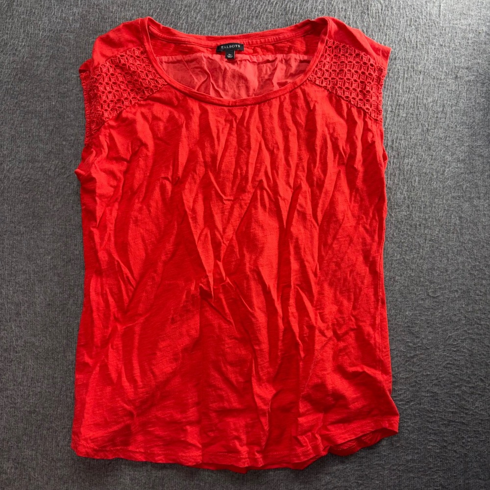 Talbots Red Cotton Crochet Lace Shoulder Sleeveless Top Petite Small Sp